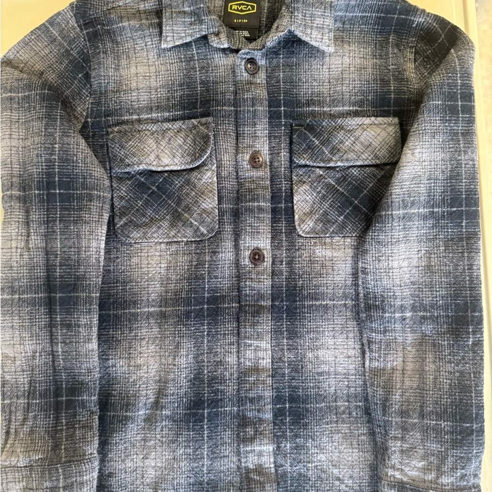 RVCA Boy’s Black and Grey Plaid Shirt